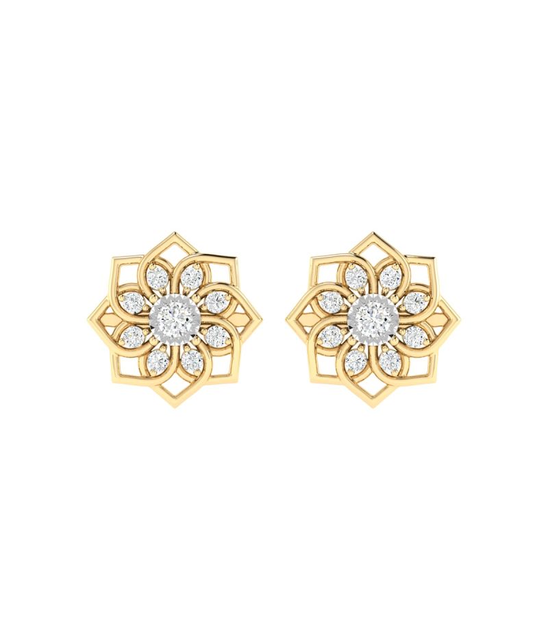 18K Gold Star Petal Earrings with Diamonds