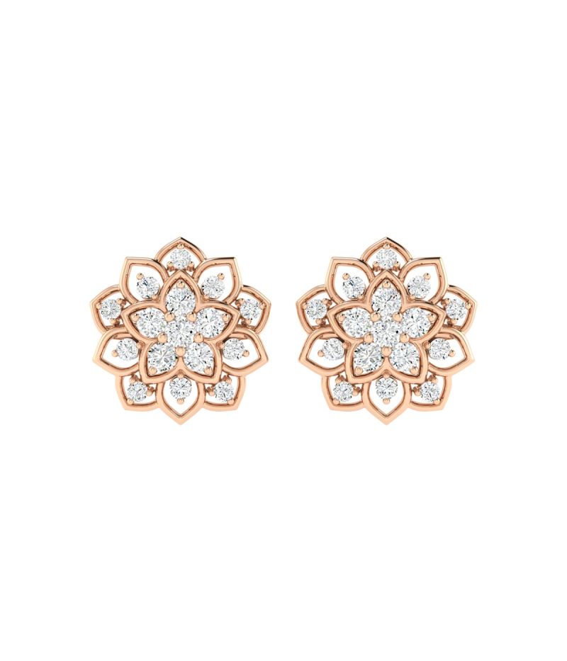 18K Gold Lotus Crest Earrings with Diamonds