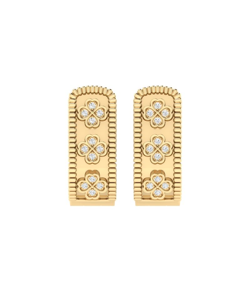 18K Gold Clover Charm Earrings with Diamonds