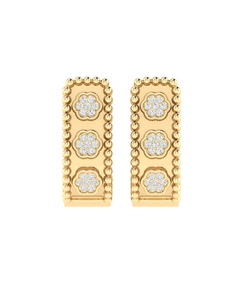 18K Gold Floral Charm Earrings with Diamonds