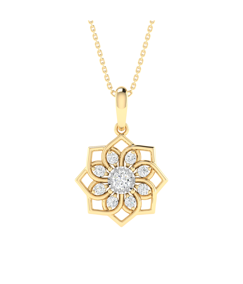 18K Gold Star Petal Diamond Pendant with Chain