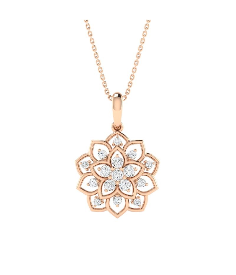 18K Gold Lotus Crest Diamond Pendant with Chain