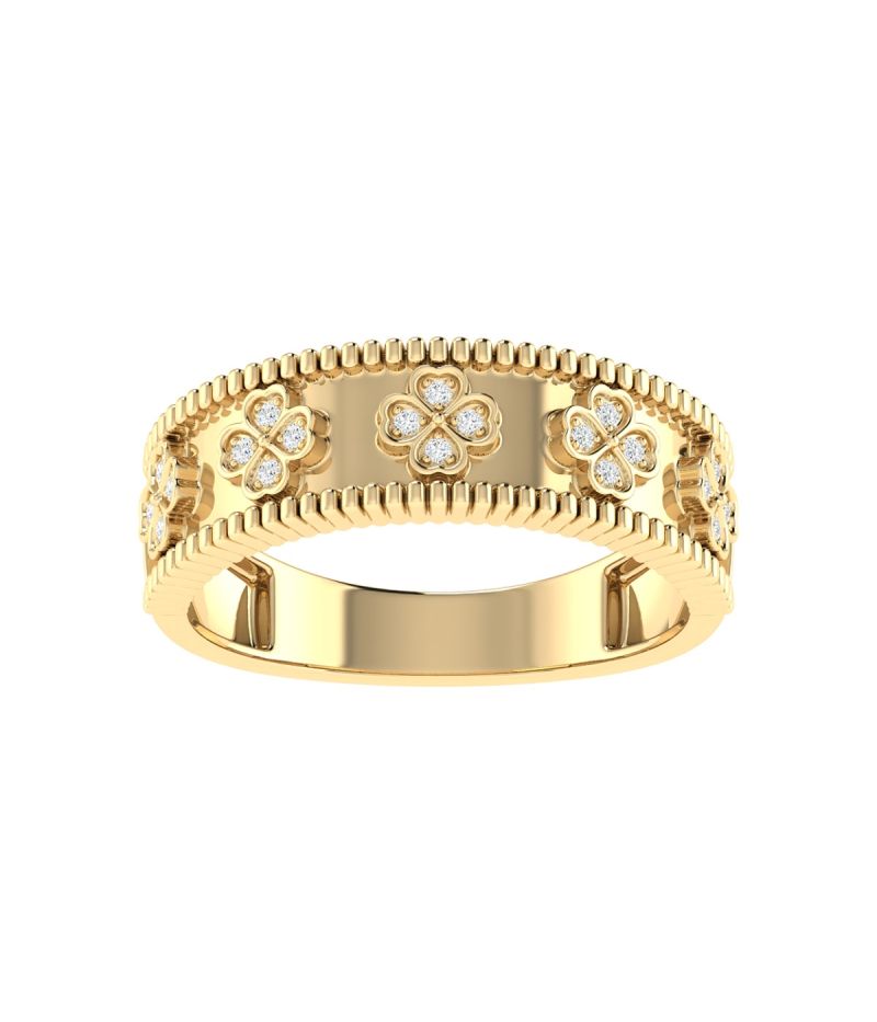 18K Gold Clover Charm Ring with Diamonds