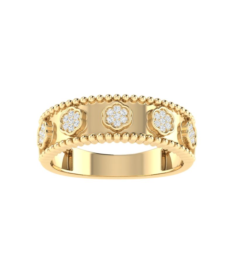 18K Gold Floral Charm Ring with Diamonds