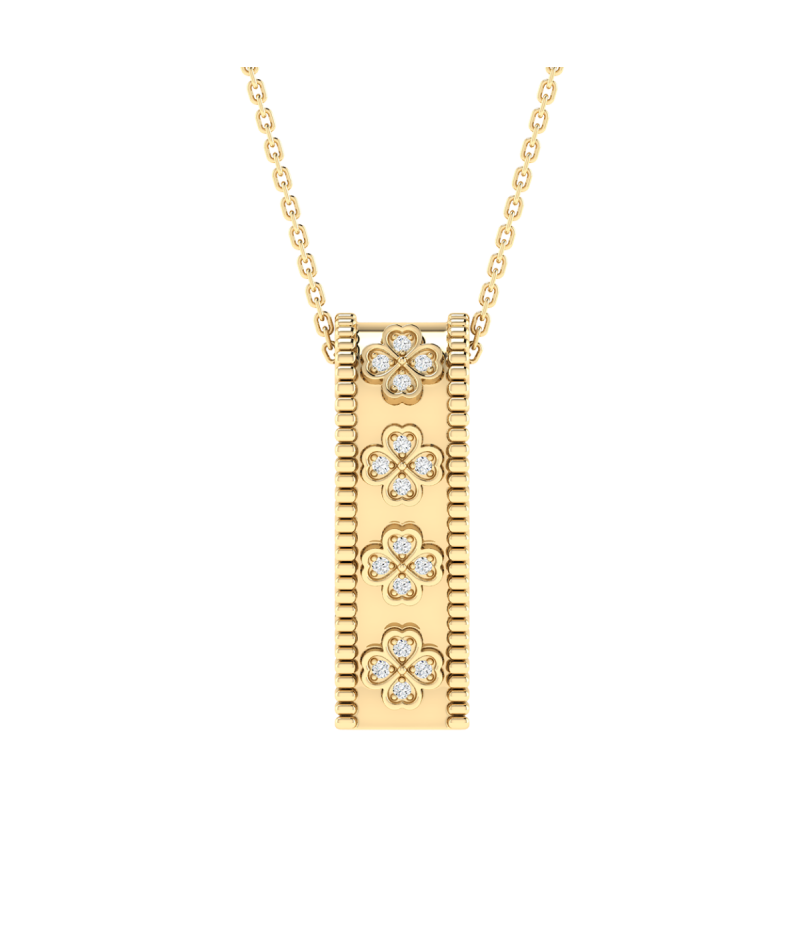 18K Gold Clover Charm Diamond Pendant with Chain