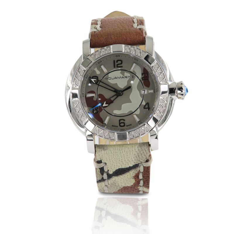 AquaMarine Stainless Steel Leather Strap Swiss Unisex Wristwatch - GWAQWT1128