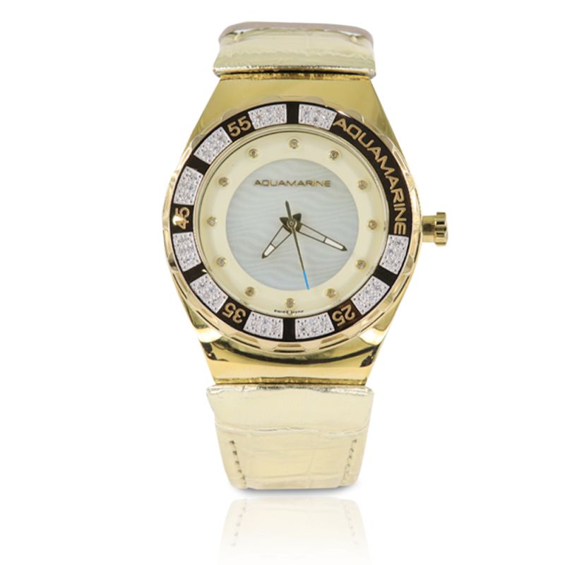 AquaMarine Stainless Steel Leather Strap Swiss Unisex Wristwatch - GWAQWT262