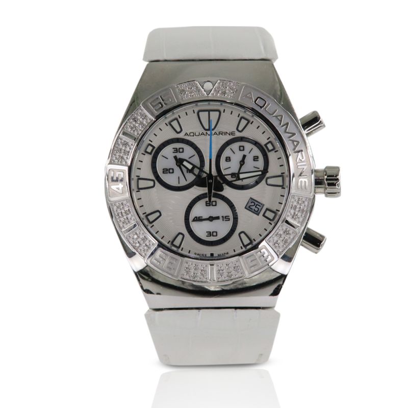 AquaMarine Stainless Steel Leather Strap Swiss Unisex Wristwatch - GWAQWT38