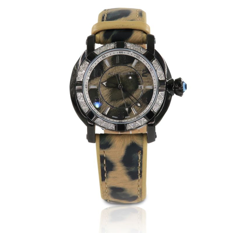 AquaMarine Stainless Steel Leather Strap Swiss Unisex Wristwatch - GWAQWT839