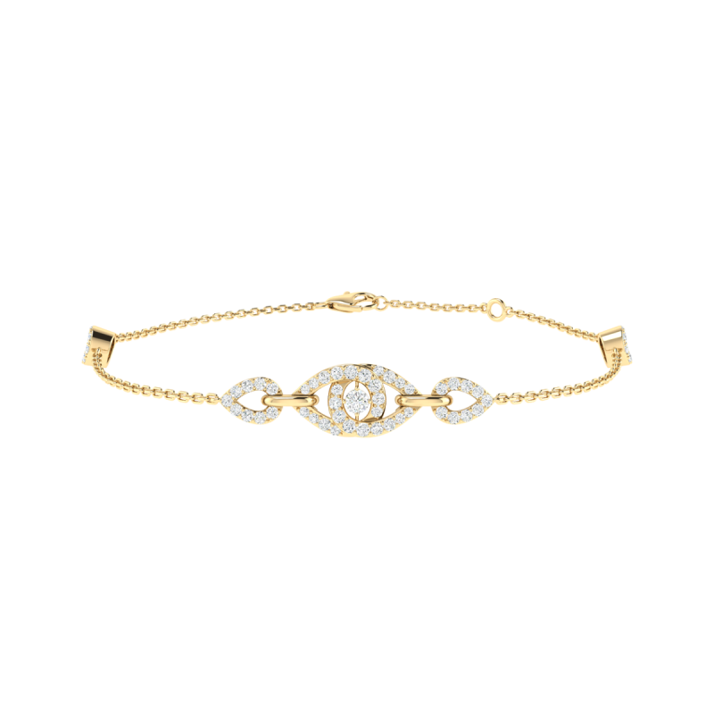 18K Gold Link Wave Bracelet with Diamonds