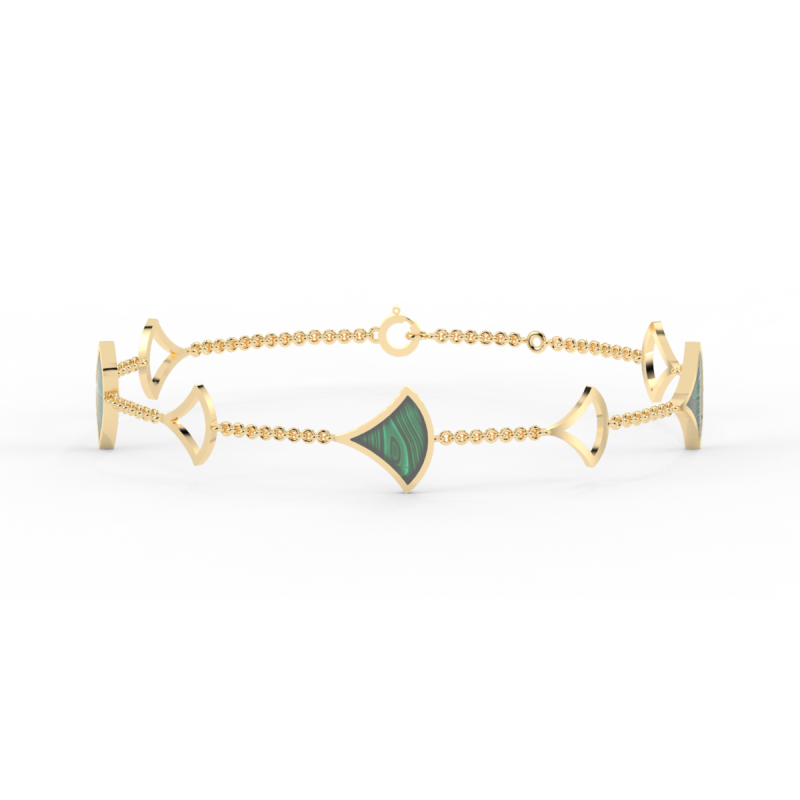 18kt Gold Luciana - Malachite Fan Drop Chain Bracelet