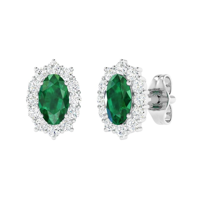 18K Gold Emerald Crown Earrings with Diamonds
