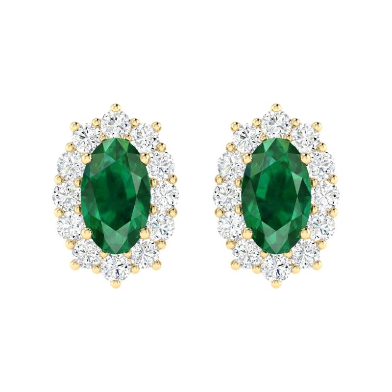 18K Gold Emerald Crown Earrings with Diamonds