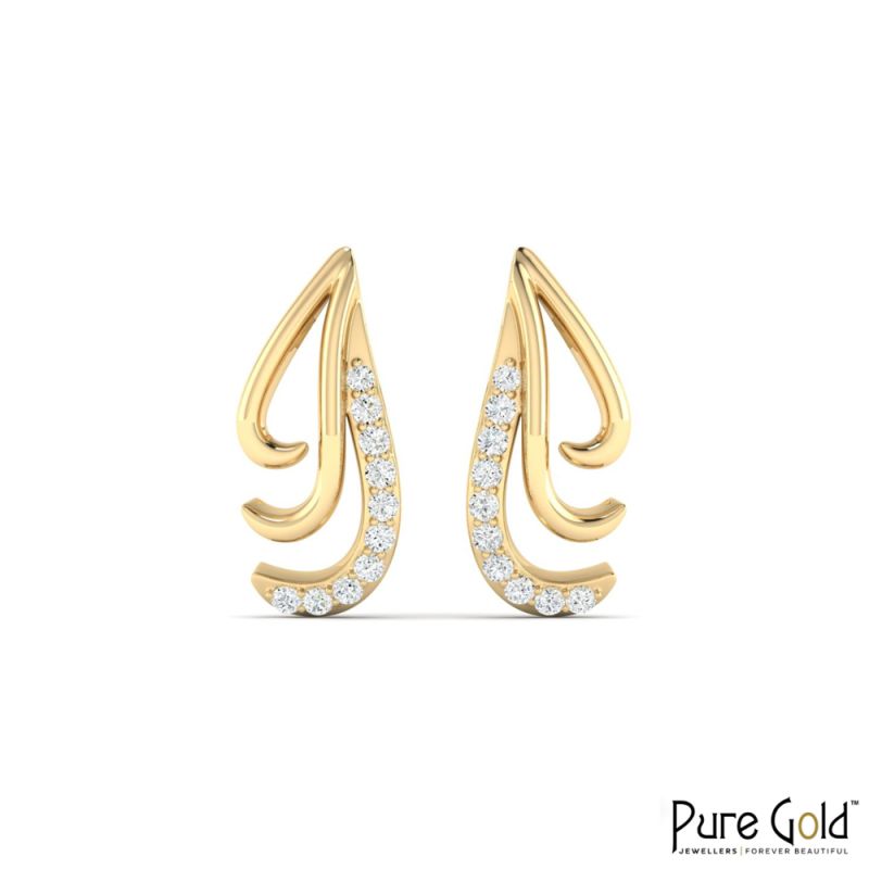 18 Karat Gold Diamond Swirl Drop Earrings with Diamonds