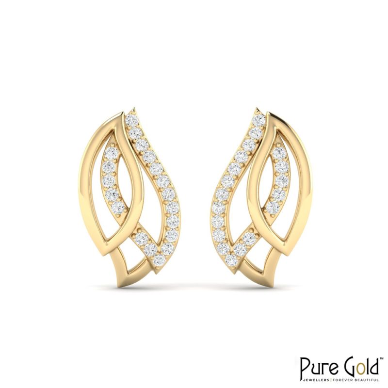 18 Karat Gold Silver Dew Leaf Earrings with Diamonds