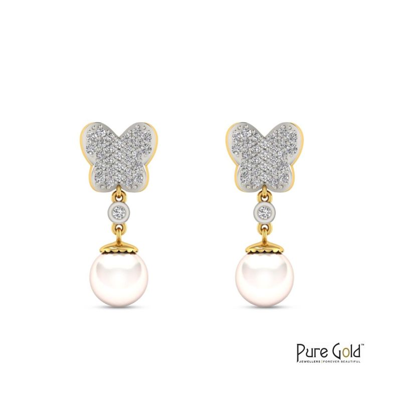 Butterfly Pearl Diamond Earrings 0.15CTS and 18K gold