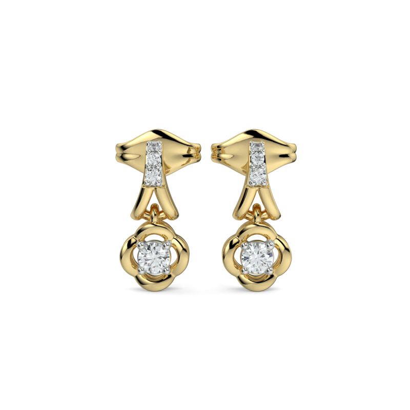 18K Gold Hanging Petal Earrings with Diamonds