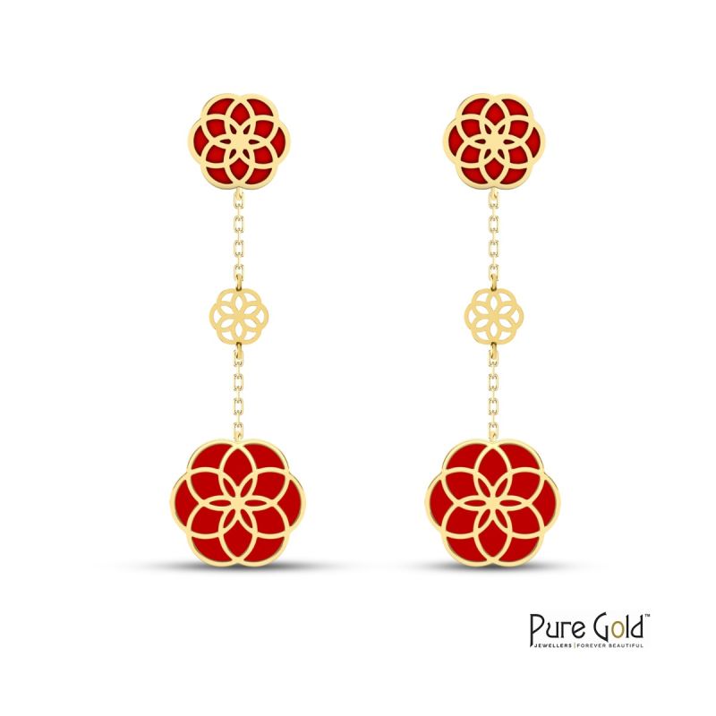 18 Karat Gold Luciana Red Agate Earrings