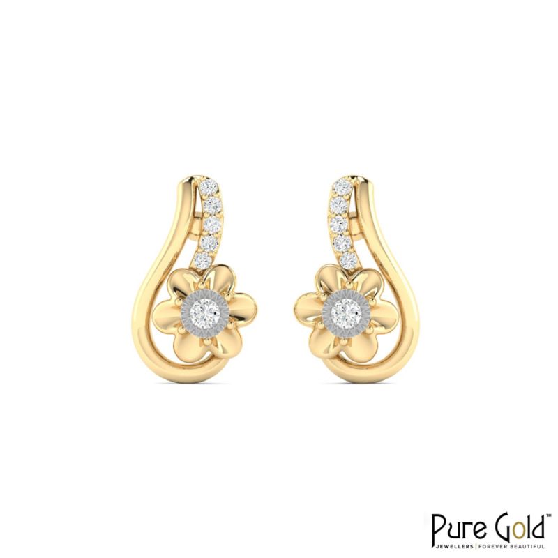 18 Karat Gold Radiant Petal Earrings with Diamonds