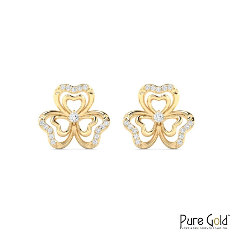 18 Karat Gold Heart Clover Earrings with Diamonds
