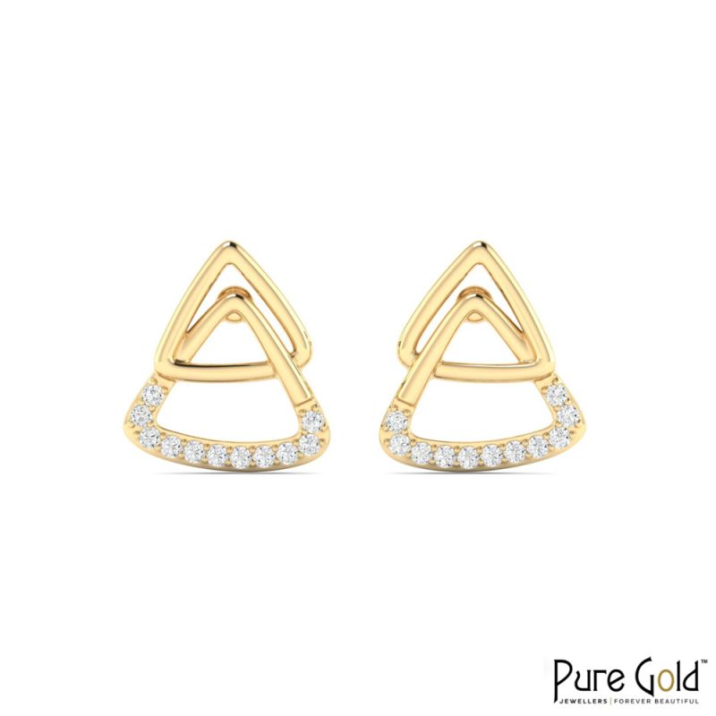 18 Karat Gold Runic Edge Earrings with Diamonds