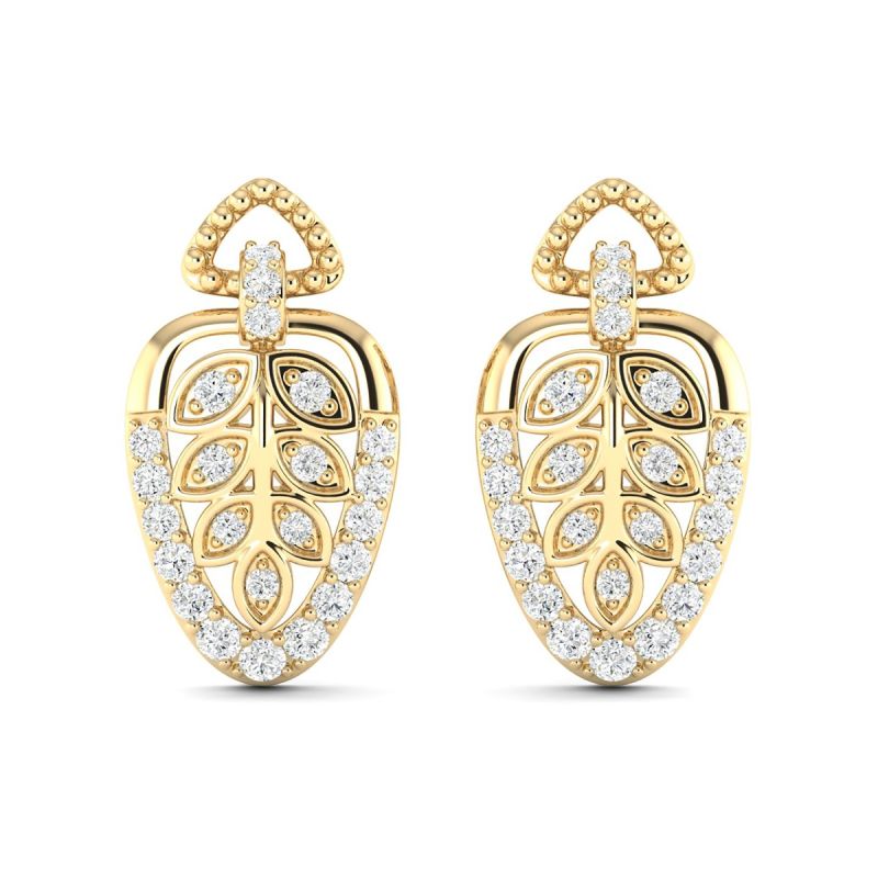 18k Gold Whispering Leaves Earrings with Diamonds