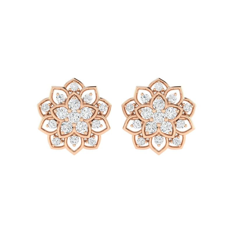 18K Gold Lotus Crest Earrings with Diamonds