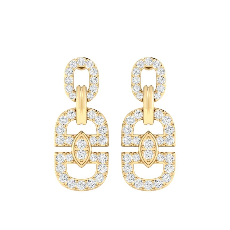 18K Gold Cross Link Earrings with Diamonds