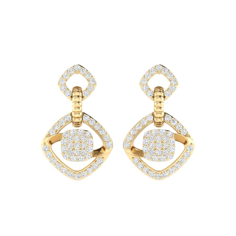 18K Gold Link Drop Earrings with Diamonds