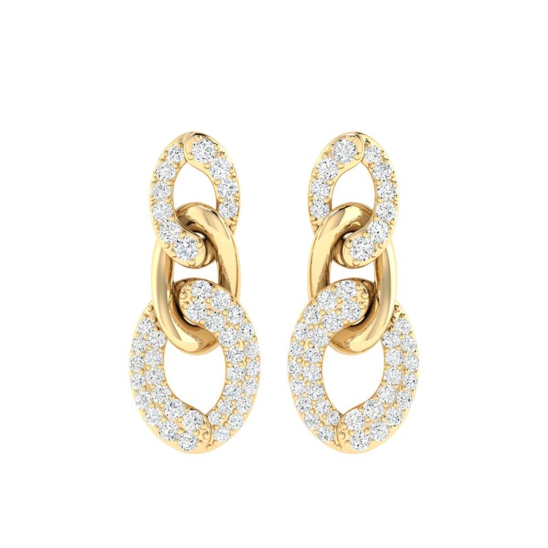 18K Gold Twisted Link Earrings with Diamonds