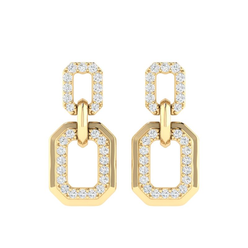 18K Gold Core Link Earrings with Diamonds