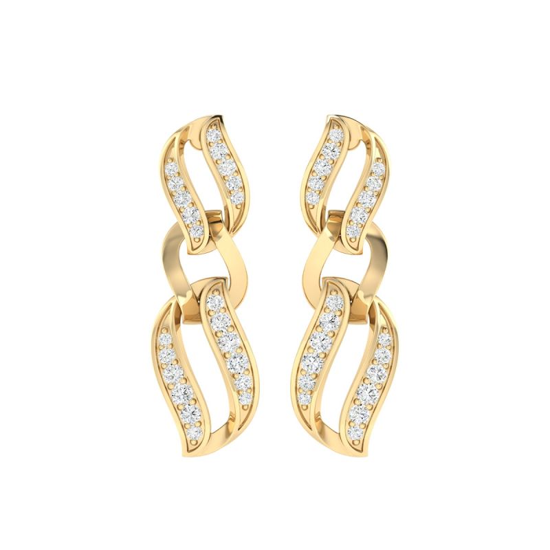 18K Gold Woven Link Earrings with Diamonds