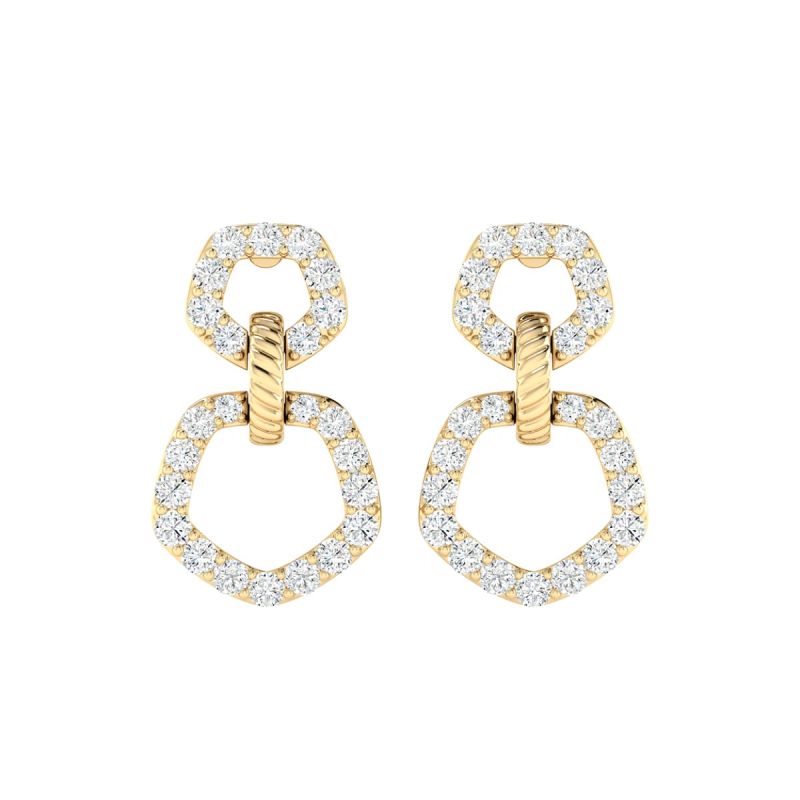 18K Gold Trio Link Earrings with Diamonds