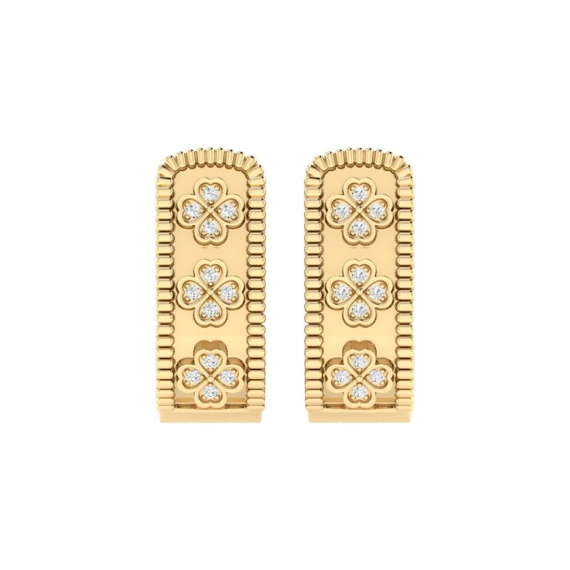 18K Gold Clover Charm Earrings with Diamonds