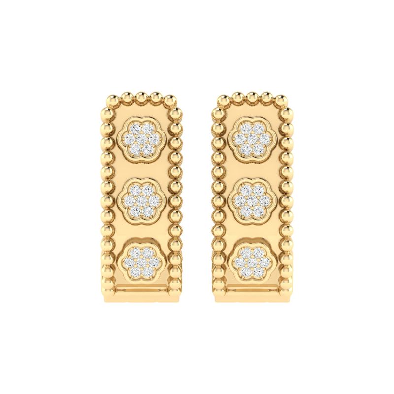 18K Gold Floral Charm Earrings with Diamonds
