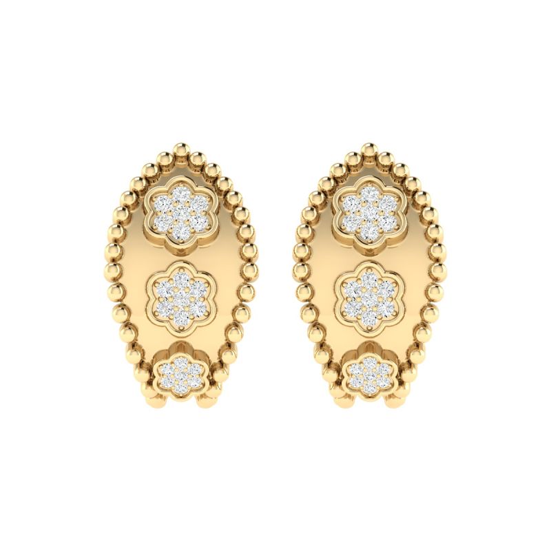 18K Gold Ivy Charm Earrings with Diamonds