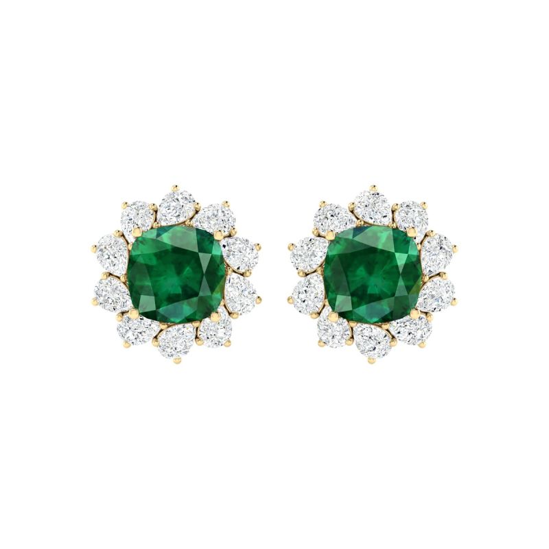 18K Gold Emerald Glow Earrings with Lab-Grown Diamonds