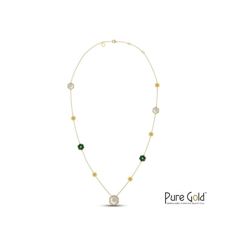 Luciana Flora 18K Diamond Necklace with Malachite and MOP