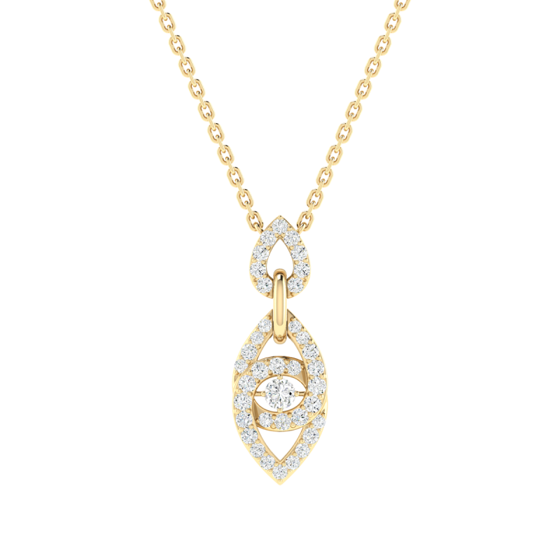 18K Gold Link Wave Necklace with Diamonds