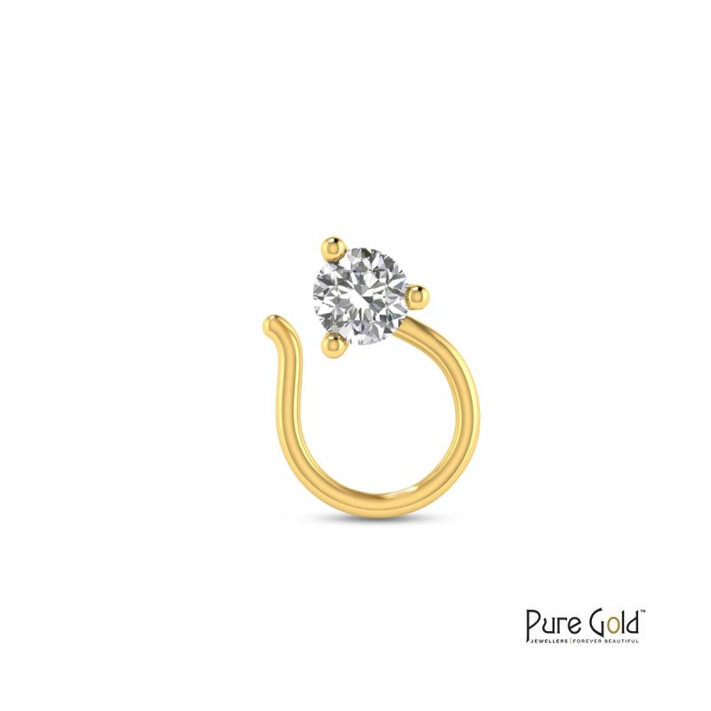 18K Gold Three Prong Diamond Nose Pin with 0.22 CTS