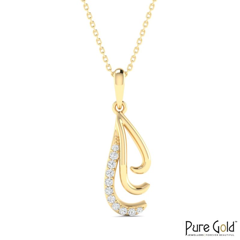 18 Karat Gold Diamond Swirl Drop Diamond Pendant with Chain