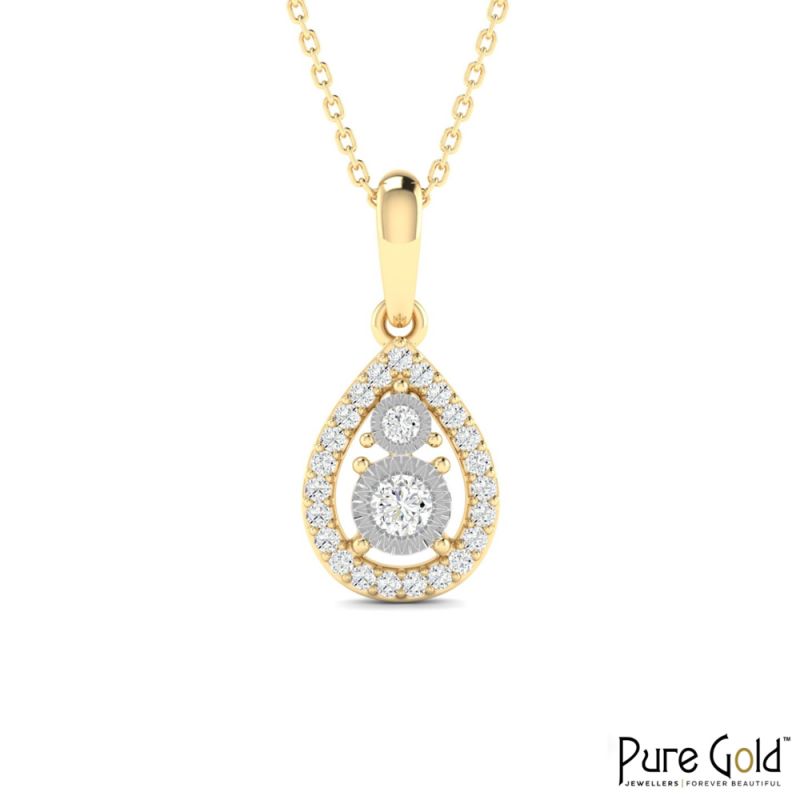 18 Karat Gold Luminous Drop Diamond Pendant with Chain