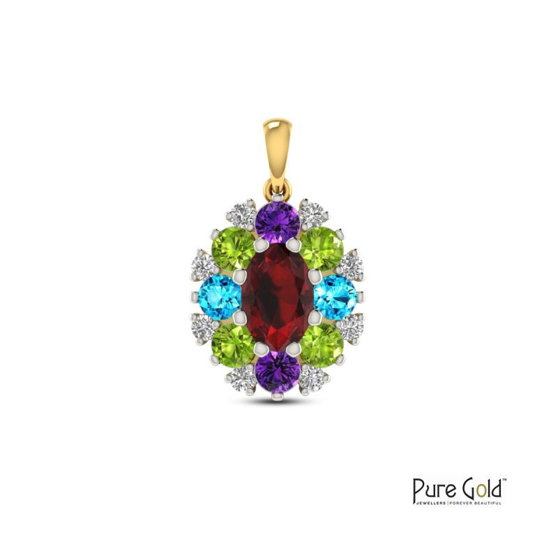 Radiant Harmony Pendant (18K, 0.10 CTS of diamonds and Multi color stones)