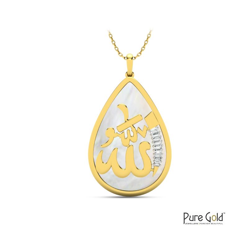 18K Gold Ramadan Luminous Noor Pendant with 0.1CT diamond, 3.75 gms and MOP