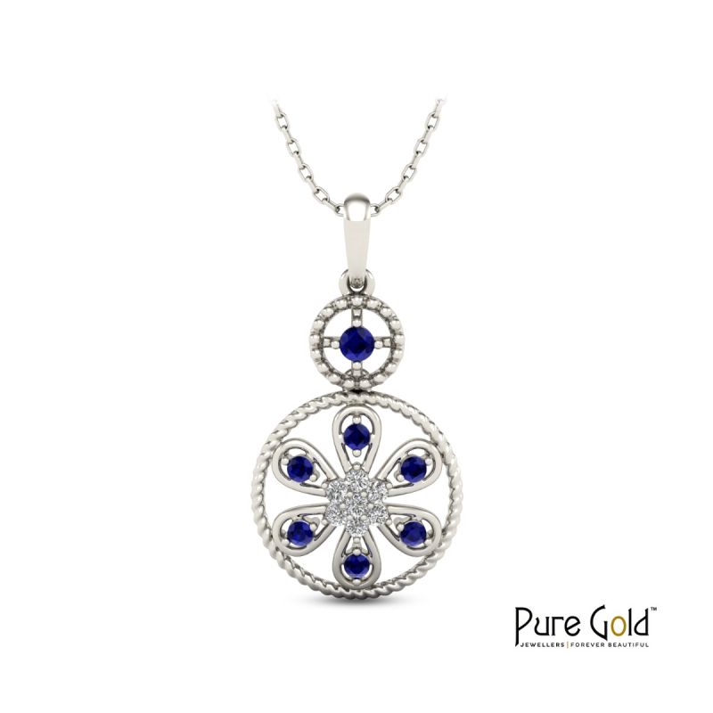 Sapphire Blossom Pendant (18k and 0.08 CTS)