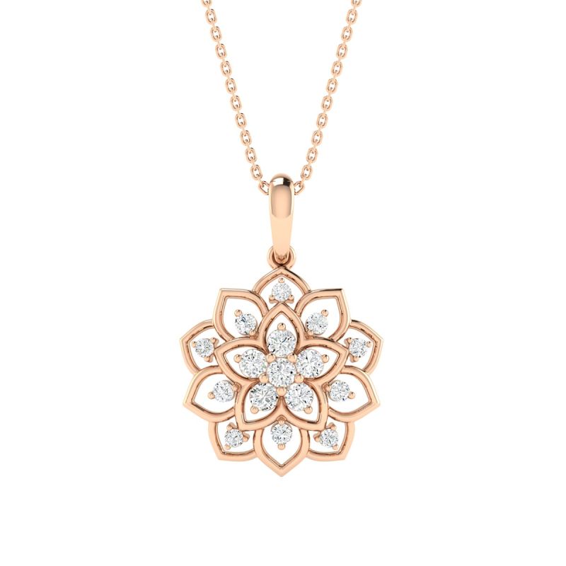18K Gold Lotus Crest Diamond Pendant with Chain