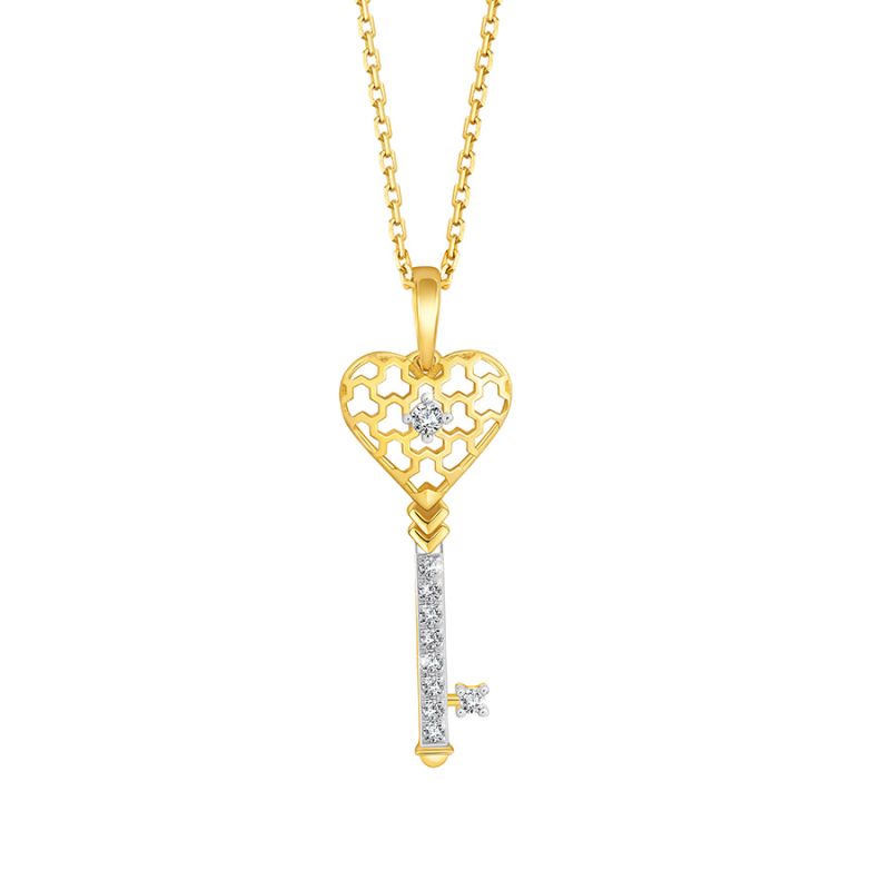 18K Gold Key Heart Pendant
