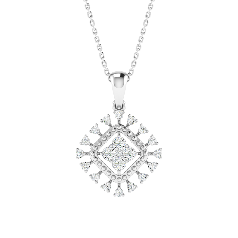18K Gold Halo Diamond Pendant with Chain
