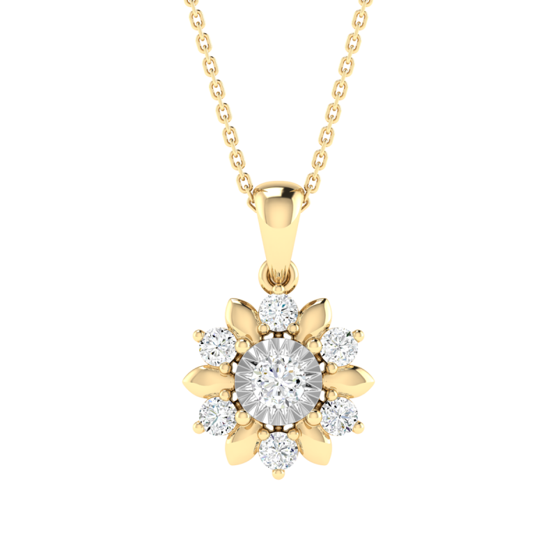 18K Gold Dahlia Diamond Pendant with Chain