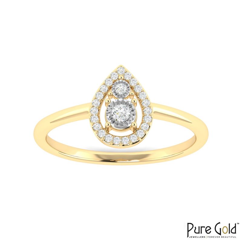 18 Karat Gold Luminous Drop Ring with Diamonds